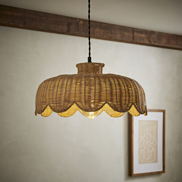 18cm H x 38cm W Rattan Round Lamp Shade (Clip On) in Beige