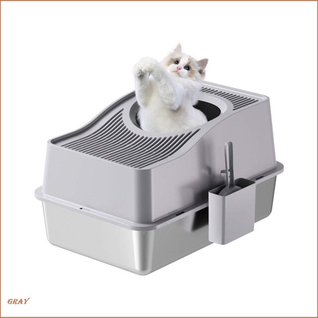 Stainless Steel Fully Enclosed Cat Litter Box With Hollow Lid And Heightened Lid To Prevent Splashing And Carry-Out, Top-Entry Deodorizing Cat Toilet