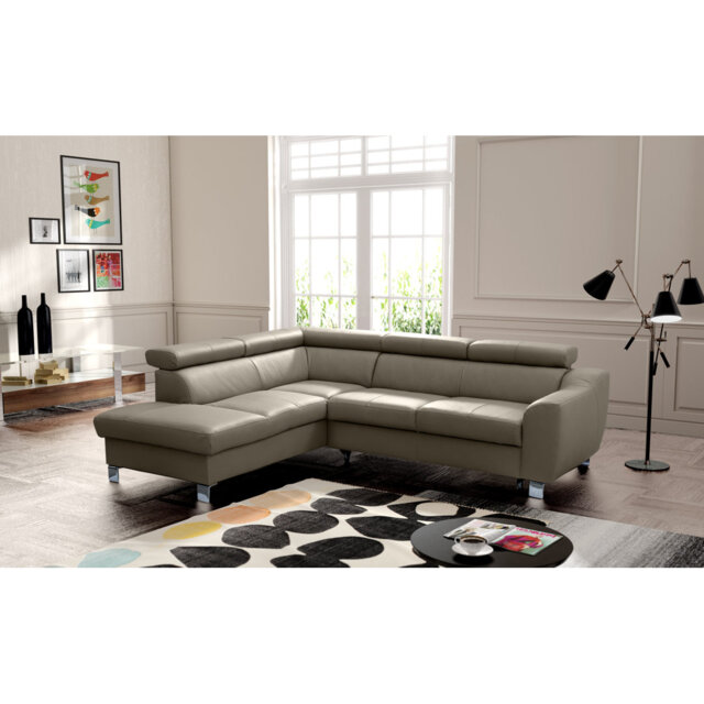 Aribel Faux Leather Corner Sofa with Sleeping Function and Storage Box with Adjustable Headrests