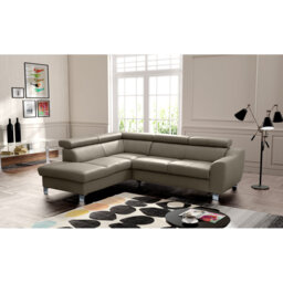 Aribel Faux Leather Corner Sofa with Sleeping Function and Storage Box with Adjustable Headrests