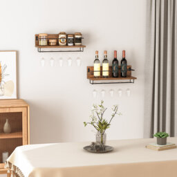 Wall Mounted Wine Rack, Wine Shelf Hanging Floating Shelves, Wine Bottle Glass Rack Stemware Holder