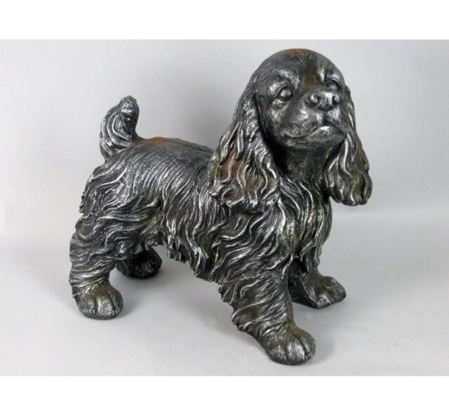 Standing Gray Rustic Spaniel Garden Ornament