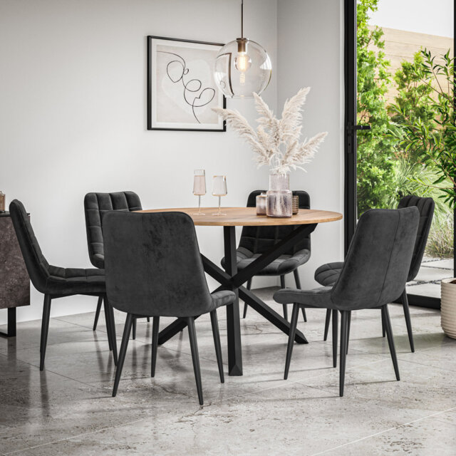Malvern Round Dining Table And Chairs -  Table Top w Legs + Nova Velvet Dining Chair Set Of 6