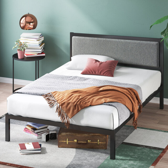 Arledge Metal Platform Bed with Upholstered Headboard