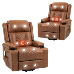 PU Leather Electric Power Lift Heated Massage Recliner Chair with Cup Holders and USB Type C