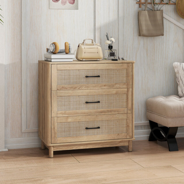 HOMCOM 3 Drawer Chest of Drawers, Wide Storage Unit for Living Room, Oak