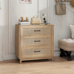 HOMCOM 3 Drawer Chest of Drawers, Wide Storage Unit for Living Room, Oak