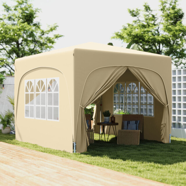 3 X 3m Pop-up Gazebo Shelter, Upf50+ Uv Protective Canopy, 3-level Height Adjustable Metal Frame, Windows & Doors, 4 Guy Ropes & 12 Ground Stakes, Car