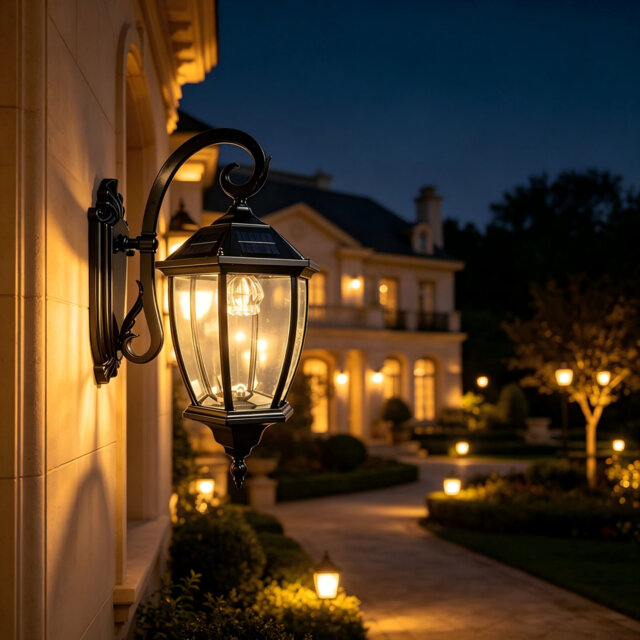 Matte Black Solar Powered Outdoor Wall Lantern