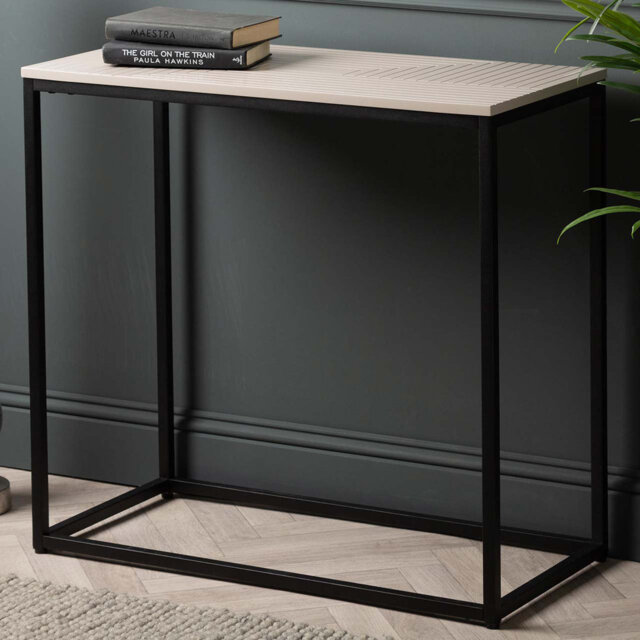 Huei 85cm Console Table for Living Room Furniture, Metal Entryway Table with Wooden Top