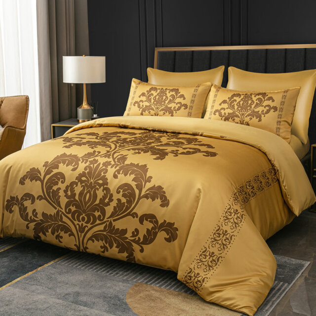 Satin Damask Duvet Cover Set with Pillow Shams Included