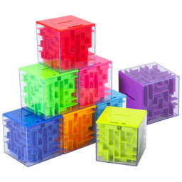 8-Pack 3D Maze Piggy Bank Puzzle Cube – Colorful Brain Teaser Money Box with Slider Lock for Kids & Adults – 7.6 x 7.6 x 7.6 cm