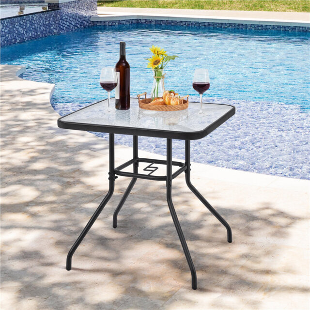 Square Metal Outdoor Dining Table With Umbrella Hole , 70cm W x 70cm D