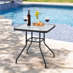 Square Metal Outdoor Dining Table With Umbrella Hole , 70cm W x 70cm D