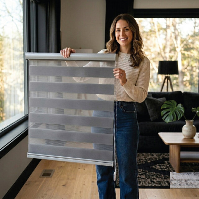 Dual Layer Day & Night Zebra Roller Blinds â Light Filtering Privacy Shades, Modern Window Treatment, Polyester Sheer & Solid Stripes for Living Roo