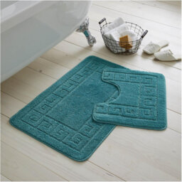 Bath Mat Set 2 Piece Machine Washable For Bathroom, Jacquard Greek Non Slip Quick Dry Shower Rugs & Bathtub Mats, Highly Water Absorbent 100% Polyprop