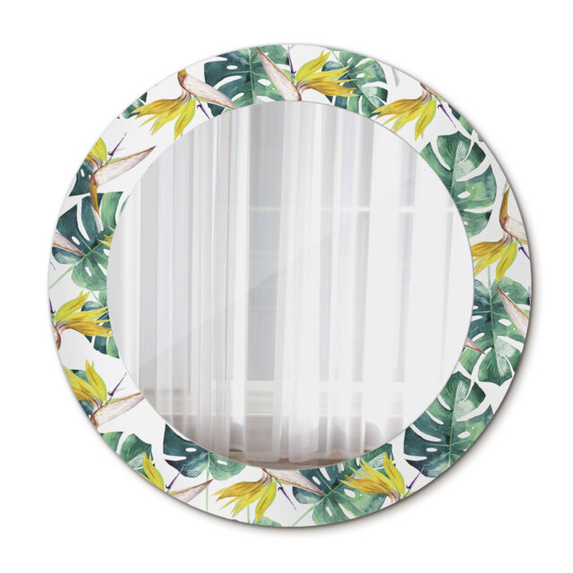 Huldar Round Glass Framed Wall Mounted Accent Mirror in White/Yellow/Green