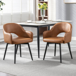 Modern Dining Chairs Armchair Faux Leather Upholstered Dining Chairs with Metal Legs for Dining Room,Kitchen EWX19027DC