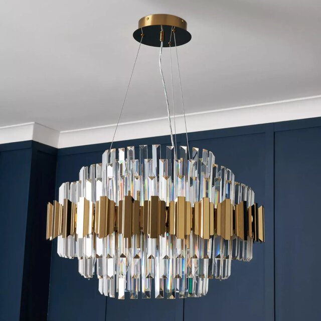 Aydian Chandelier-Modern Elegant Crystal Chandelier â K9 Gold Ceiling Light with Clear Jewel Droplets, Flush Mount E14 Bulbs for Dining Room, Bedroo