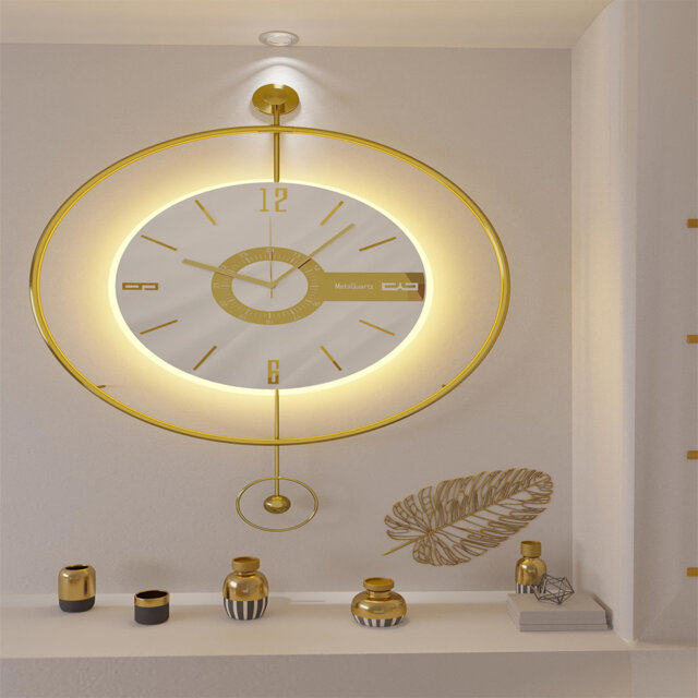 Wall Clocks For Living Room, Large Modern Silent Wall Clock, Gold Clock With No Ticking, Scandinavian Design With Sweep Movement, For Home Decor