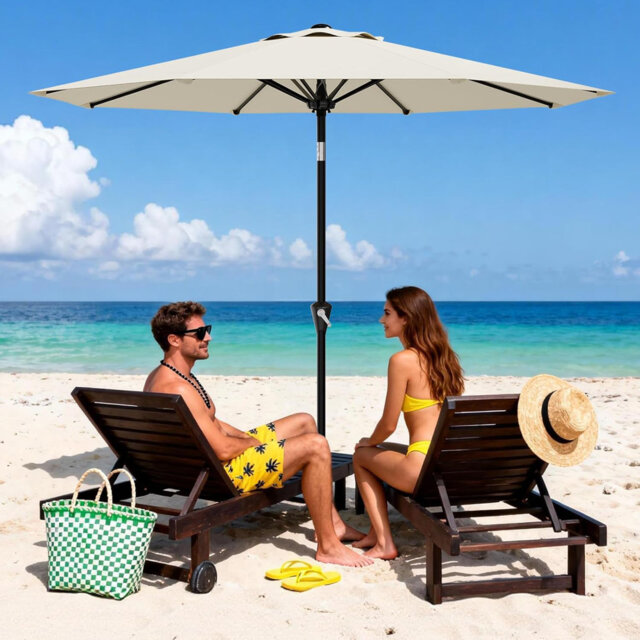 2.7m Garden Parasol Umbrella with Crank & Tilt Mechanism, Waterproof Polyester Canopy, Steel Frame, UV Protection, for Patio, Balcony & Outdoor Dining