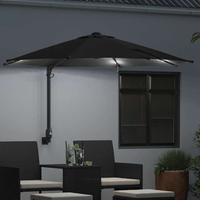 Garden Parasol with LED Strip Lights Manual Polyester and Steel Solar