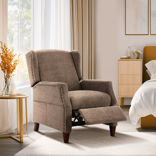 Push-Back Armchair with Storage Pockets - Nail-Head Trim & Wingback Design