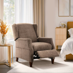Push-Back Armchair with Storage Pockets - Nail-Head Trim & Wingback Design