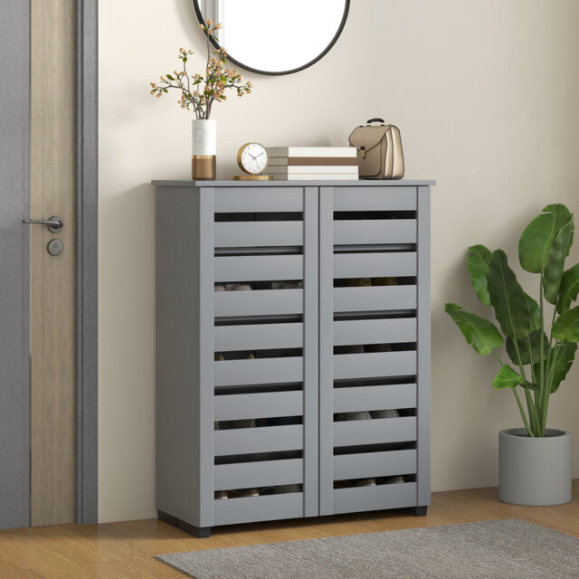 5-Tier Slim Shoe Storage Cabinet with 2 Slatted Doors