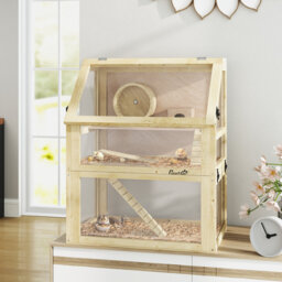 Wooden Hamster Cage 3 Tier Natural Wood Finish