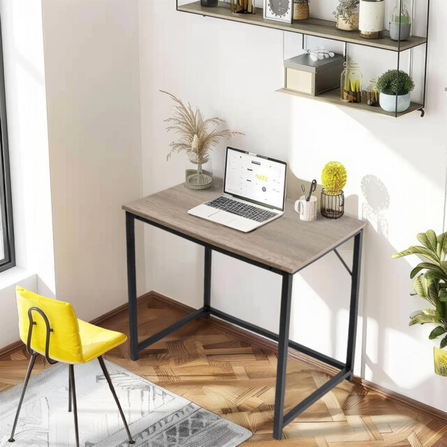 Abreonna Computer Desk Rustic Light Brown with Black Metal Frame 80cm