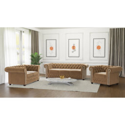 Chesterfield Hanna 3 Seater Sofa Made of Velvet Fabric with Solid Wood Legs