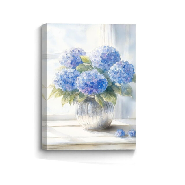 Watercolor Blue Hydrangea Glass Vase Light Canvas Wall Decor for Bedroom Sunroom 16 × 20 inch (40 × 50 cm)