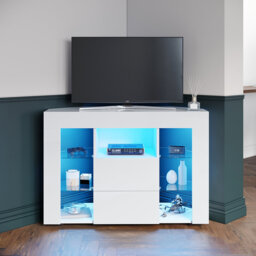 "Aladar 100Lx40Wx68H High Gloss Particleboard Corner TV Stand & TV Cabinet, 2 Drawers 7 Storage, Fits 50"" TV"