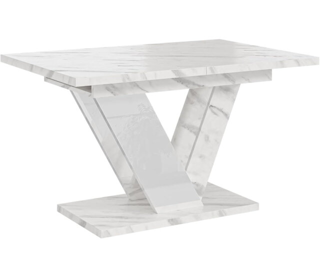 Extendable Dining Table With White Marble Effect - 120-160 Cm, White Marble White - Sturdy & Easy-to-clean - Elegant Design For Modern & Traditional H