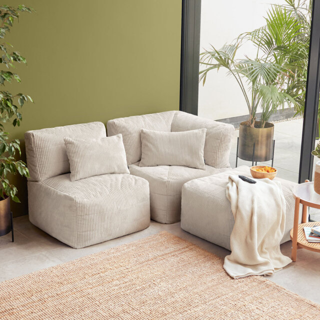 3pcs Noa Bean Bag, 1x Corner, 1x Recliner, 1x Slab, Jumbo Cord Stone