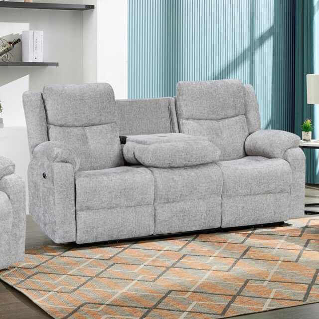 Rosevale 3-Seater Manual Recliner Sofa with Console - Silver