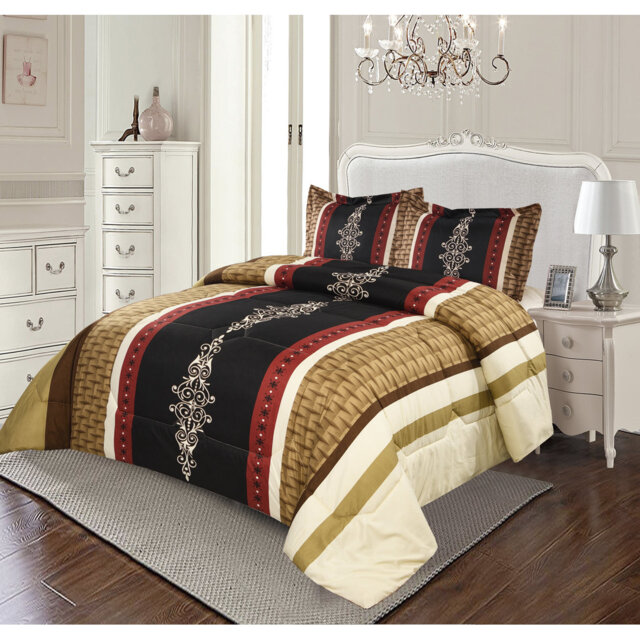 Brown Trendy Printed Bedspread Floral Design Quilted with Pillow Shams