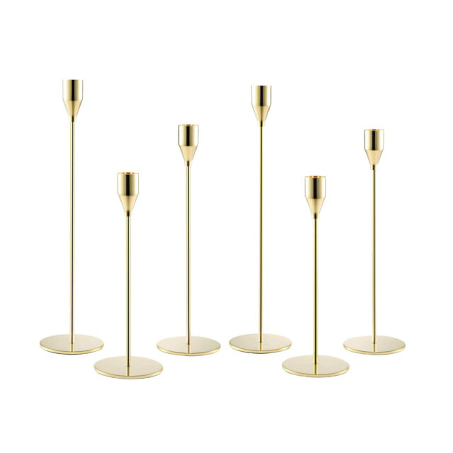 Elegant Gold Taper Candlestick Holders Set Of 6 For Weddings & Home