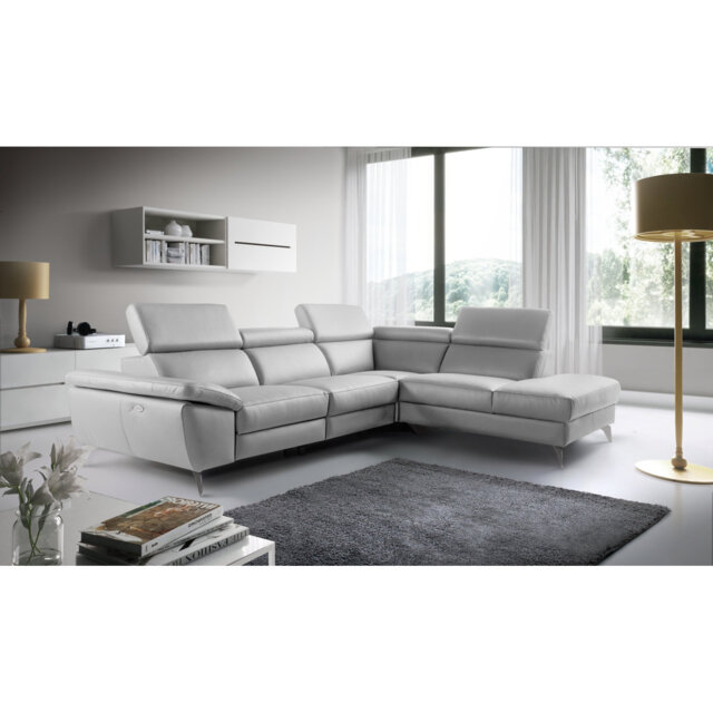 Olligs Genuine Leather Reclining Corner Sofa with Adjustable Headrests and Adjustable Armrest
