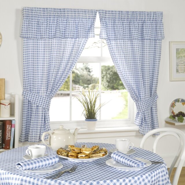 Molly Gingham Ruffled Kitchen Curtain