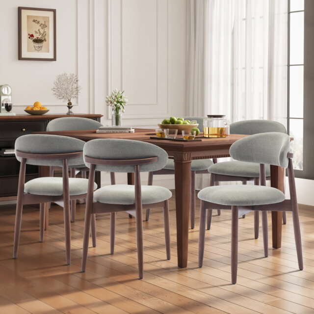 Upholstered Solid Wood Dining Chair, Curved Ergonomic Backrest, Modern Side Chair for Dining Room