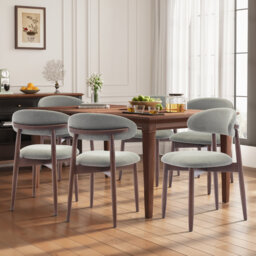 Upholstered Solid Wood Dining Chair, Curved Ergonomic Backrest, Modern Side Chair for Dining Room