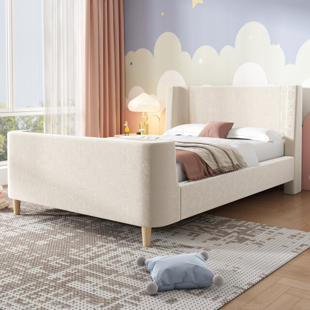 Sleigh-Style Upholstered Bed 3FT Single Metal 2 Piece Pink - Sleigh Design, Velvet Upholstery