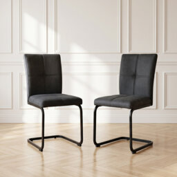 Cantilever Dining Chairs Se, Grid Tufting with Ergonomic High Back - Modern Grey Fabric Kitchen Chairs for Dining Room, Home and Kitchen