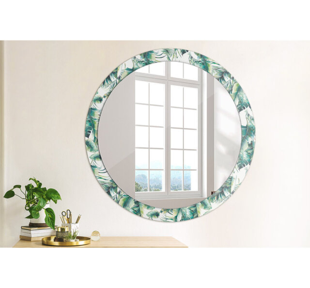 Huldar Round Glass Framed Wall Mounted Accent Mirror in Green/White