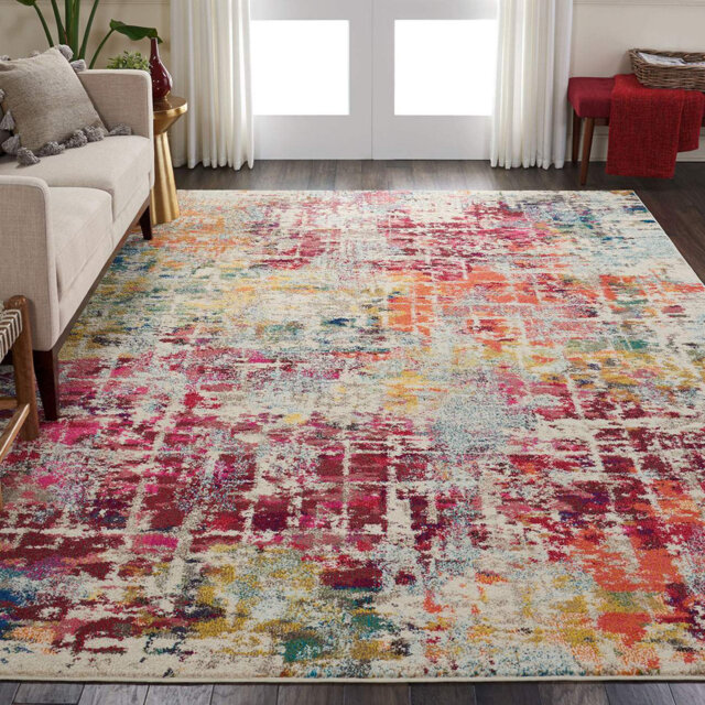 Pink Multi Rug, Stain Resistant Graphics Rug, Thick Abstract Rug, Pink Multi Modern Rug For Bedroom