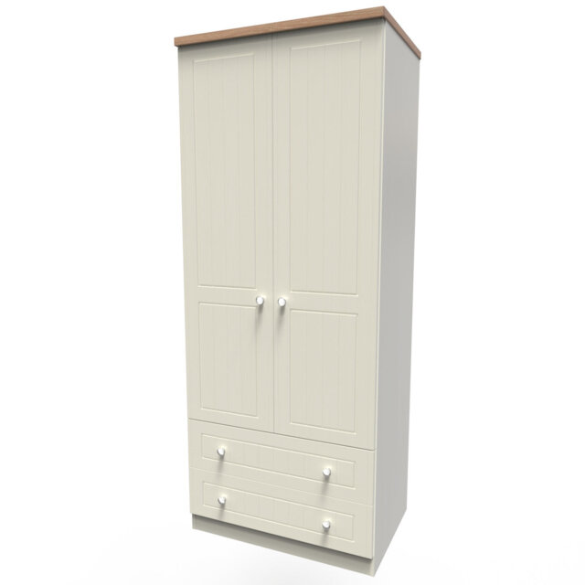 Cambridge 2 Door 2 Drawer Wardrobe in Cream Ash & Bardolino Oak