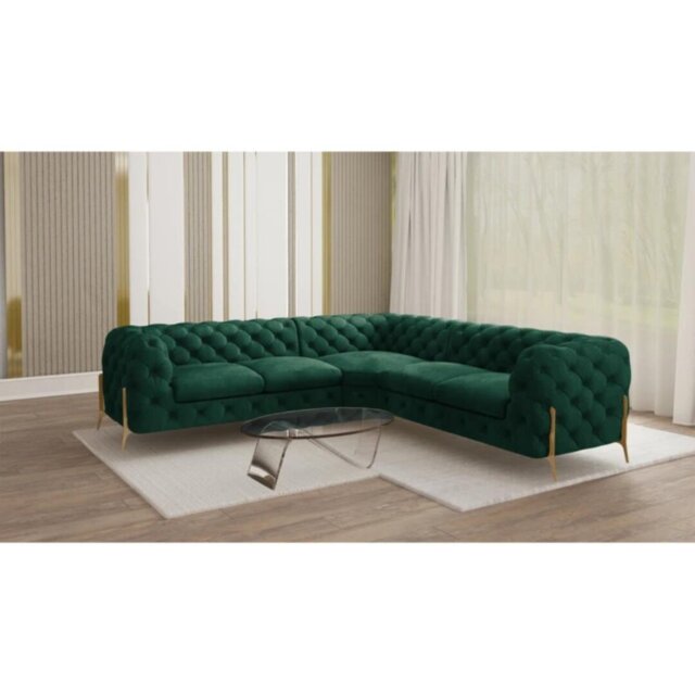 Chesterfield Corner Sofa L-Shape  with Gold Metal Legs