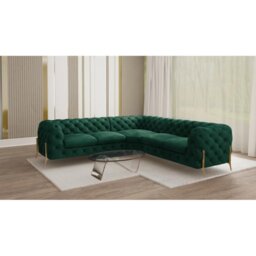 Chesterfield Corner Sofa L-Shape  with Gold Metal Legs